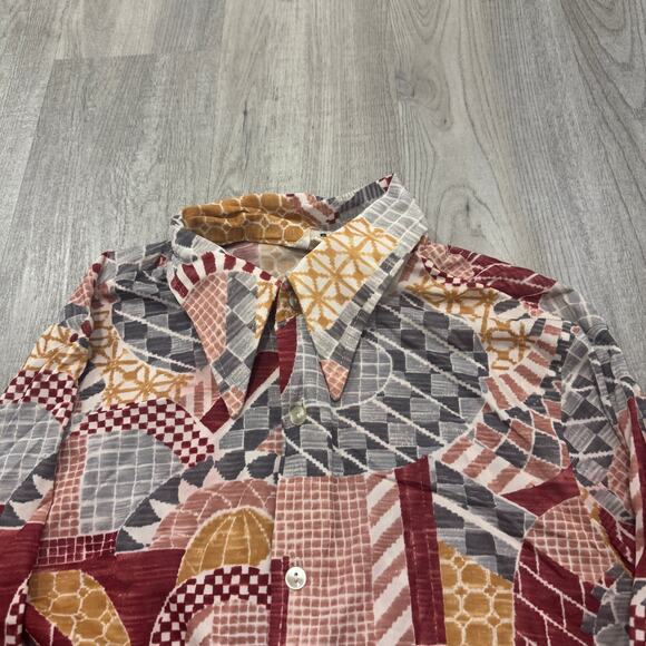 Vintage Styled In California Shirt Mens Medium 60s 70s Geometric Patchwork Party - Picture 3 of 10